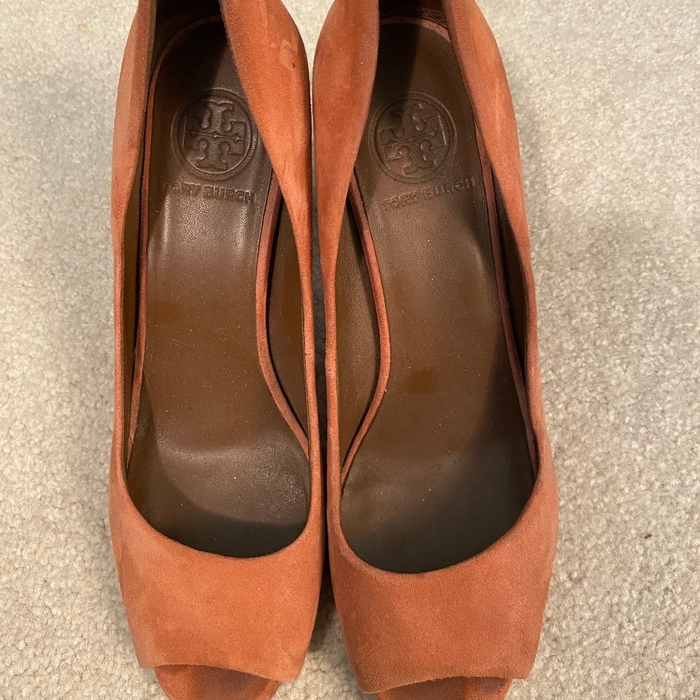 SZ 8M Tory Burch Suede Pink Open Toe Shoes